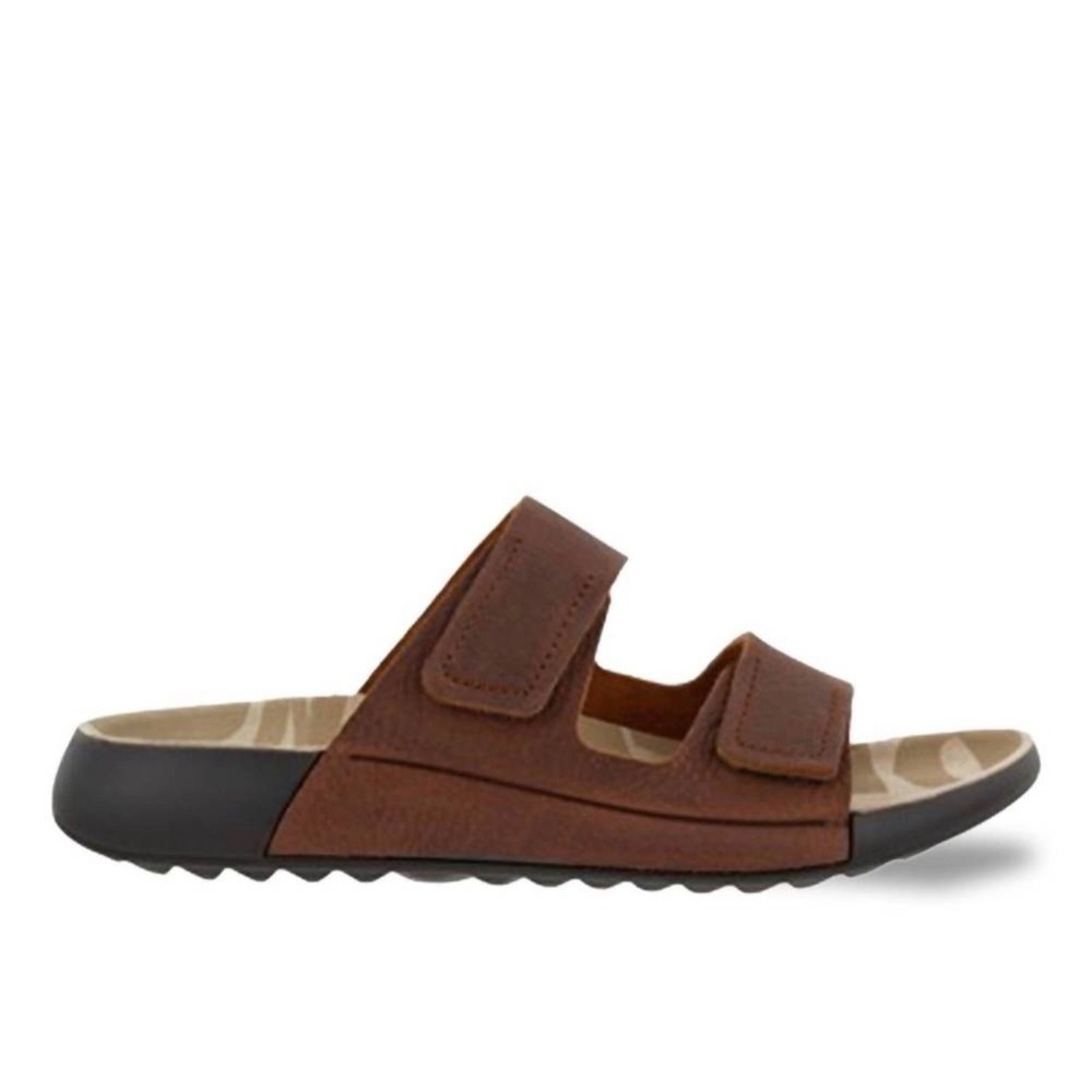ECCO Cozmo Two Band Slide Sandals Brown‎ Leather Womens 37 US 6-6.5 206823-02658